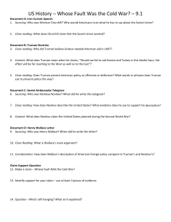 US History &ndash; Whose Fault Was the Cold War? &ndash; 9.1