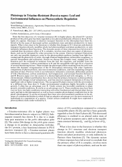 Pleiotropy in Triazine-Resistant Brassica napus: Leaf