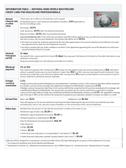 INFORMATION TABLE &mdash; NATIONAL BANk WORLD MasteRCaRD