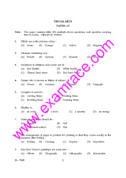 Page 1 WISUAL ARTS PAPER &ndash; II Note: This paper contains fifty (50