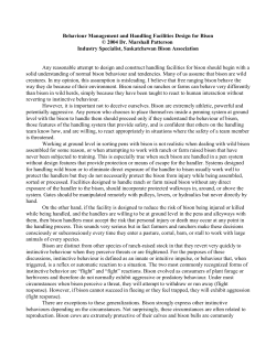 Behaviour Management and Handling Facilities Design for Bison