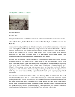 SA, WW1 and Afrikaner Rebellion