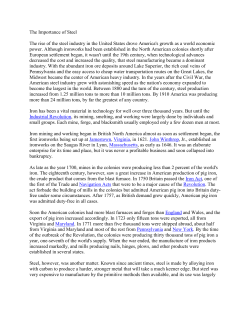 The Importance of Steel The rise of the steel industry in the United