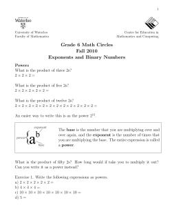 Grade 6 Math Circles Fall 2010 Exponents and Binary Numbers
