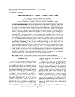 Production of Biodiesel by Enzymatic Transesterification
