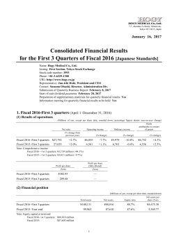 Consolidated Financial Results for the First 3 Quarters of Fiscal 2016