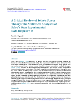 A Critical Review of Selye`s Stress Theory