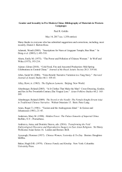 Gender and Sexuality in Pre-Modern China: Bibliography of