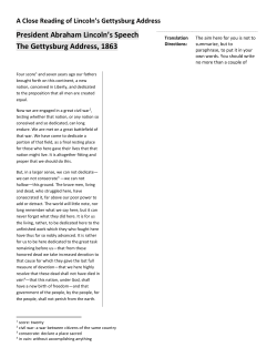 President Abraham Lincoln`s Speech The Gettysburg Address, 1863