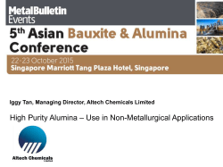 High Purity Alumina &ndash; Use in Non-Metallurgical