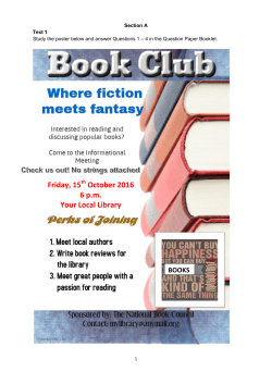 Friday, 15 October 2016 6 p.m. Your Local Library