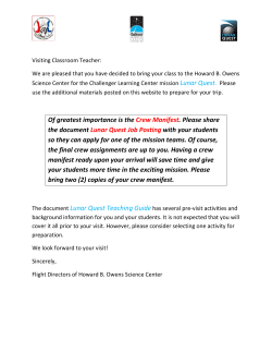 Lunar Quest Of greatest importance is the Crew Manifest. Please