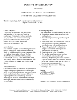 positive psychology iv - Continuing Psychology Education