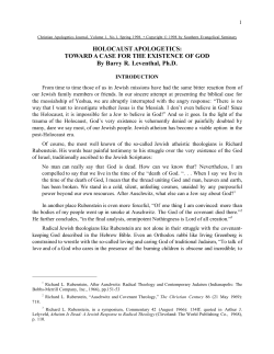 HOLOCAUST APOLOGETICS: TOWARD A CASE FOR THE