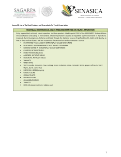 List of Agrifood Products and By-products for Tourist