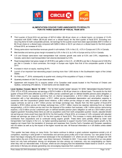 alimentation couche-tard announces its results for its third quarter of