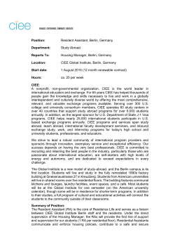 Position: Resident Assistant, Berlin, Germany Department: Study