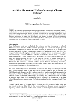 A critical discussion of Hofstede`s concept of Power Distance1