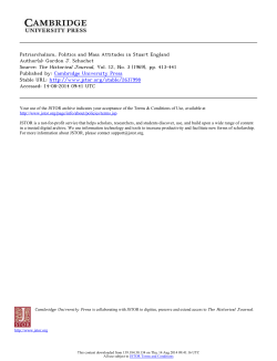 Patriarchalism, Politics and Mass Attitudes in Stuart England Author