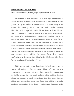 SECULARISM AND THE LAW Justice (Retd) Ruma Pal , Former