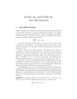 MATH 116, LECTURE 30: Anti-differentiation