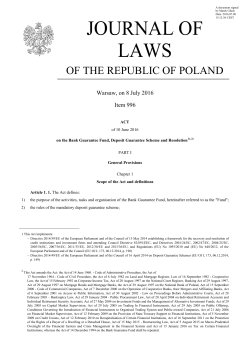 Act of 10 June 2016 on the Bank Guarantee Fund, the deposit