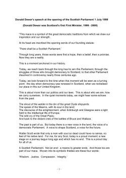 Donald Dewar`s speech at the opening of the Scottish Parliament 1