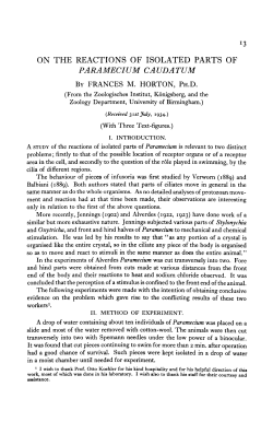 on the reactions of isolated parts of paramecium caudatum