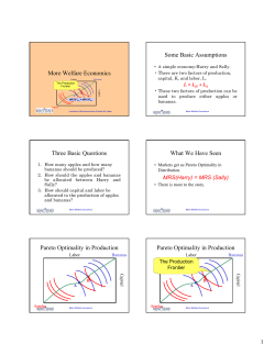 More Welfare Economics Some Basic Assumptions Three Basic