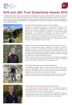 BHS and JBA Trust Studentship Awards 2015