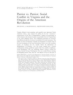 Patriot vs. Patriot: Social Conflict in Virginia and the Origins of the