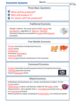 Traditional Economy Free Market Economy Command Economy