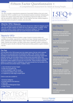 15 Factor Questionnaire Plus Fast Facts