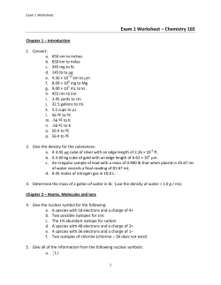 Study Worksheet, Exam 1