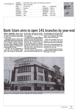 (KK) &ndash; Bank Islam aims to open 141 branches by year-end