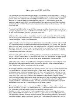 Lighter colour cars still #1 in South Africa