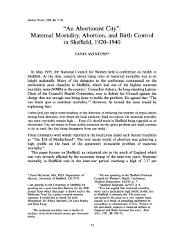 Maternal Mortality, Abortion, and Birth Control in Sheffield, 1920-1940