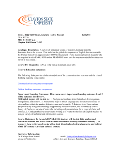 ENGL 2122-02 British Literature 1660 to Present Fall 2015 CRN
