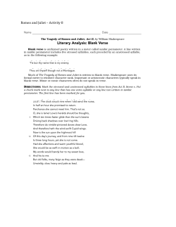 Romeo and Juliet &ndash; Activity 8 Literary Analysis: Blank Verse