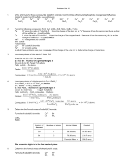 Problem Set 10. 1. Write a formula for these compounds: cobalt(II