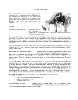 LESSON 6 - LEVITICUS In the first part of this lesson you will briefly