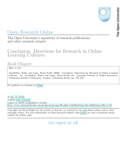 Conclusion: Directions for Research in Online Learning Cultures
