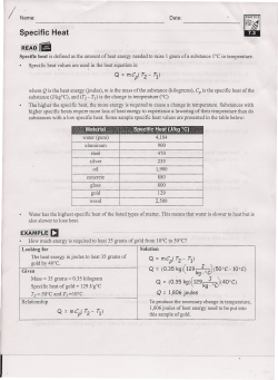 Chapter 15: Specific Heat Worksheet
