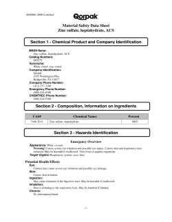 Material Safety Data Sheet Zinc sulfate, heptahydrate, ACS