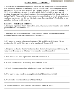 BST 102 - CHRISTIAN LIVING I A new life that is full and meaningful