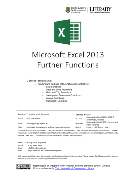 Microsoft Excel 2010 - UQ Library