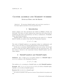 Cluster algebras and Markoff numbers - CaMUS