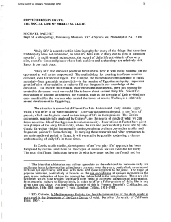 COPTIC DRESS IN EGYPT: THE SOCIAL LIFE OF MEDIEVAL