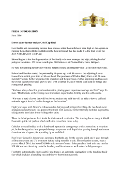 PRESS INFORMATION June 2016 Dorset dairy farmer makes Gold