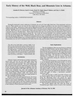 Early History of the Wolf, Black Bear, and Mountain Lion in Arkansas